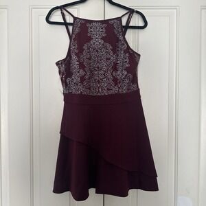 Speechless Kids Formal Dress 13 Red Wine Sleeveless Mini Beaded Party Glitter